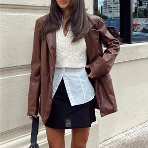 PP MORRISON FAUX LEATHER BLAZER BROWN